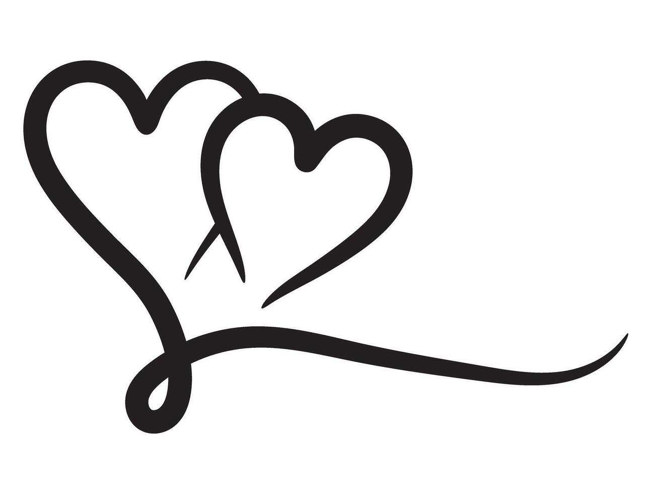 Two hand drawn hearts. Double hearts. vector
