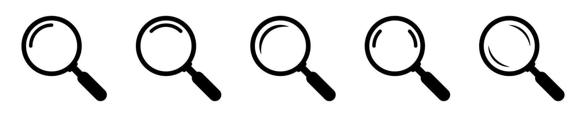 Search icons set. Magnifying glass icon, magnifier icon. vector