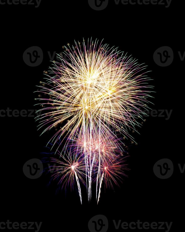 Beautiful fireworks display isolated on black background for celebration and anniversary photo