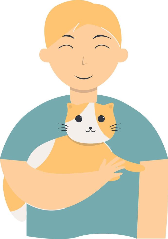 People and Cute Cat Illustration with Cartoon Design. vector