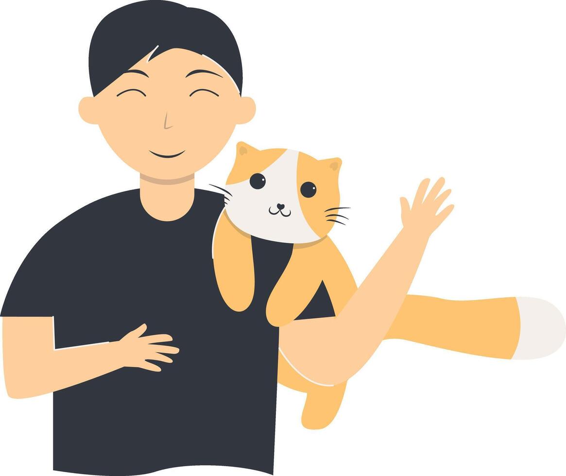 People and Cute Cat Illustration in Flat Design. vector