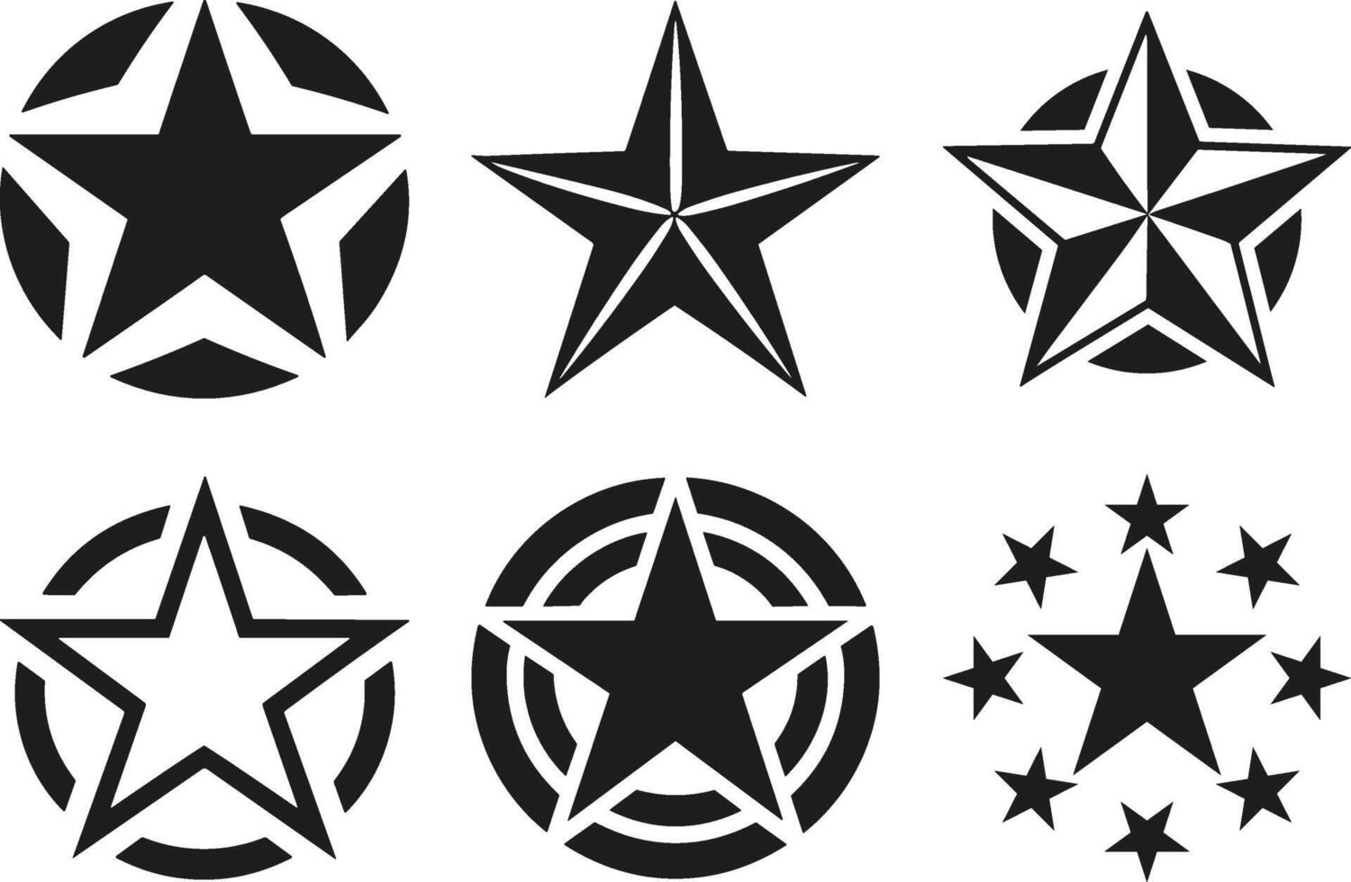 Collection of Star Emblem Silhouettes - Military and Decorative Icons Set vector