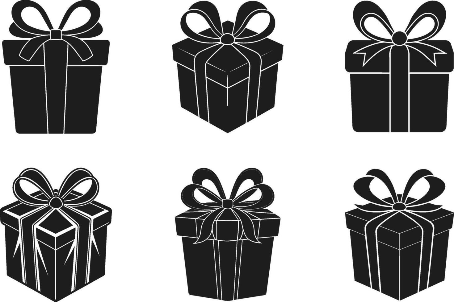 Collection of Gift Box Silhouettes with Ribbon Bows - Illustration vector