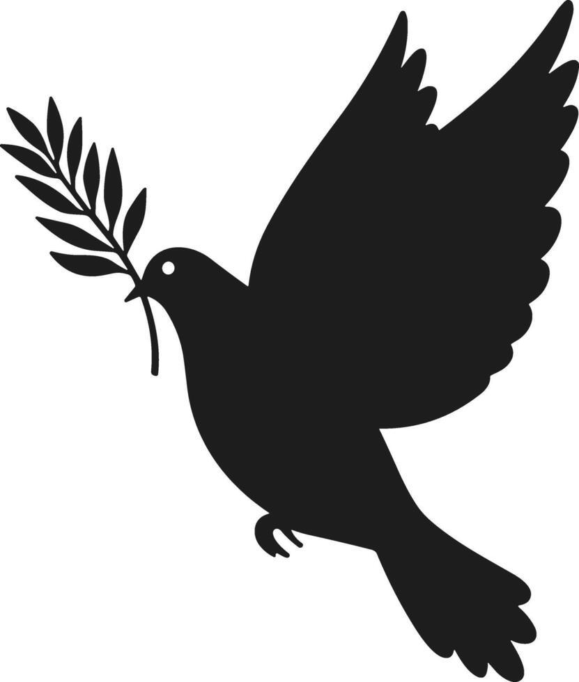 Silhouette of Flying Dove with Olive Branch Illustration vector