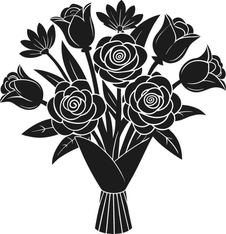 Elegant Black Floral Bouquet Silhouette - Art for Timeless Designs vector