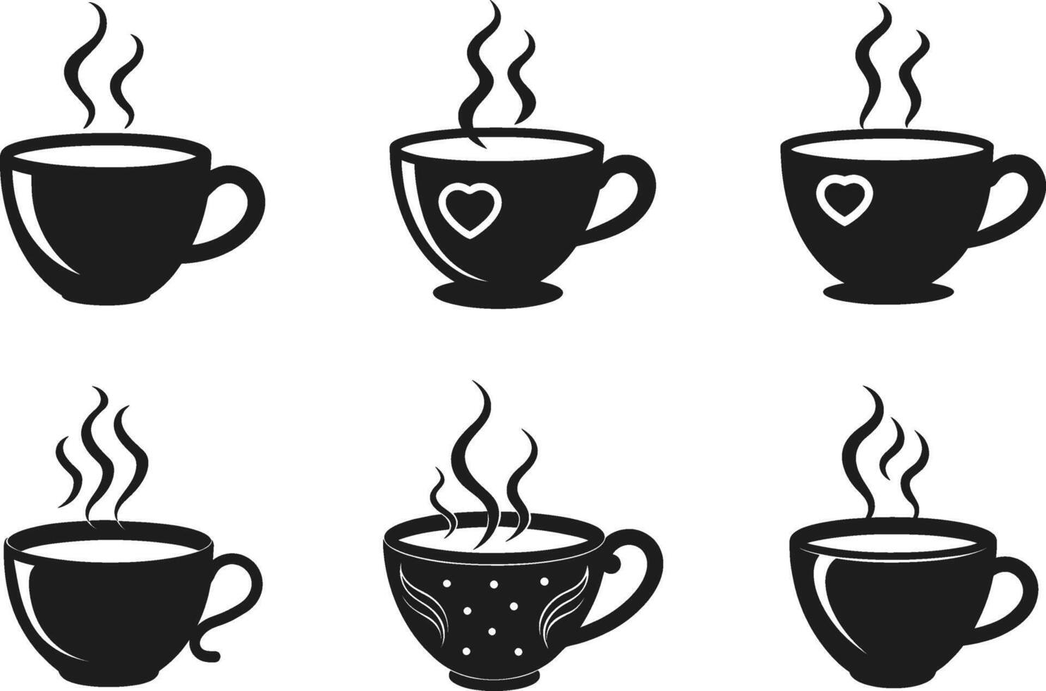Set of Steaming Coffee Cup Silhouettes - Stylish Black Icons vector