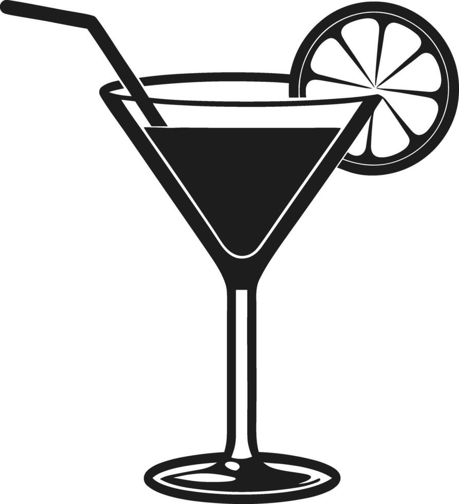 Silhouette Cocktail Glass - Elegant Beverage Illustration with Straw and Lemon Slice for Party and Bar Designs vector