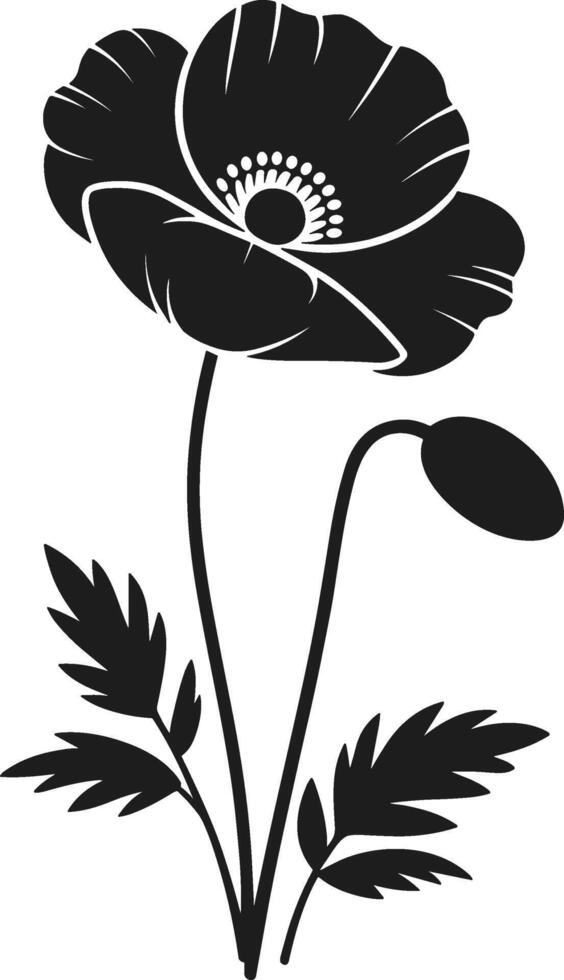 Stylish Black Poppy Flower Silhouette for Floral Art and Design Projects vector