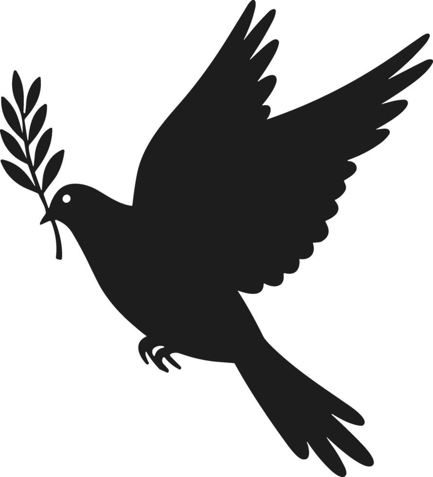Flying Dove with Olive Branch Silhouette Illustration vector