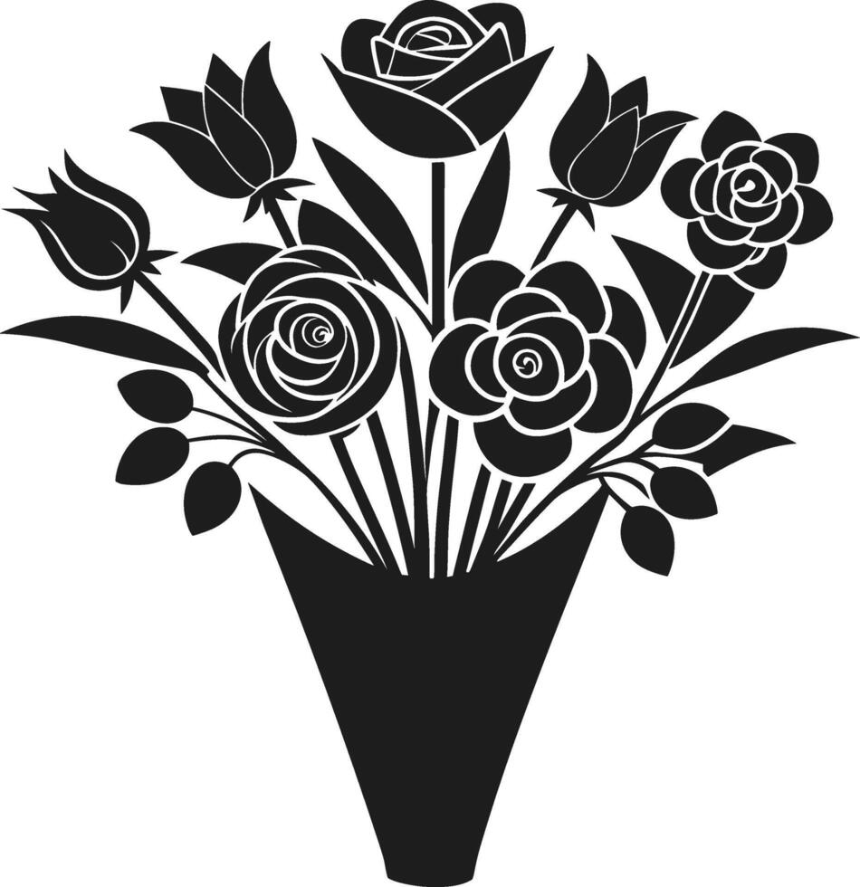 A Floral Bouquet Silhouette - Black Illustration vector