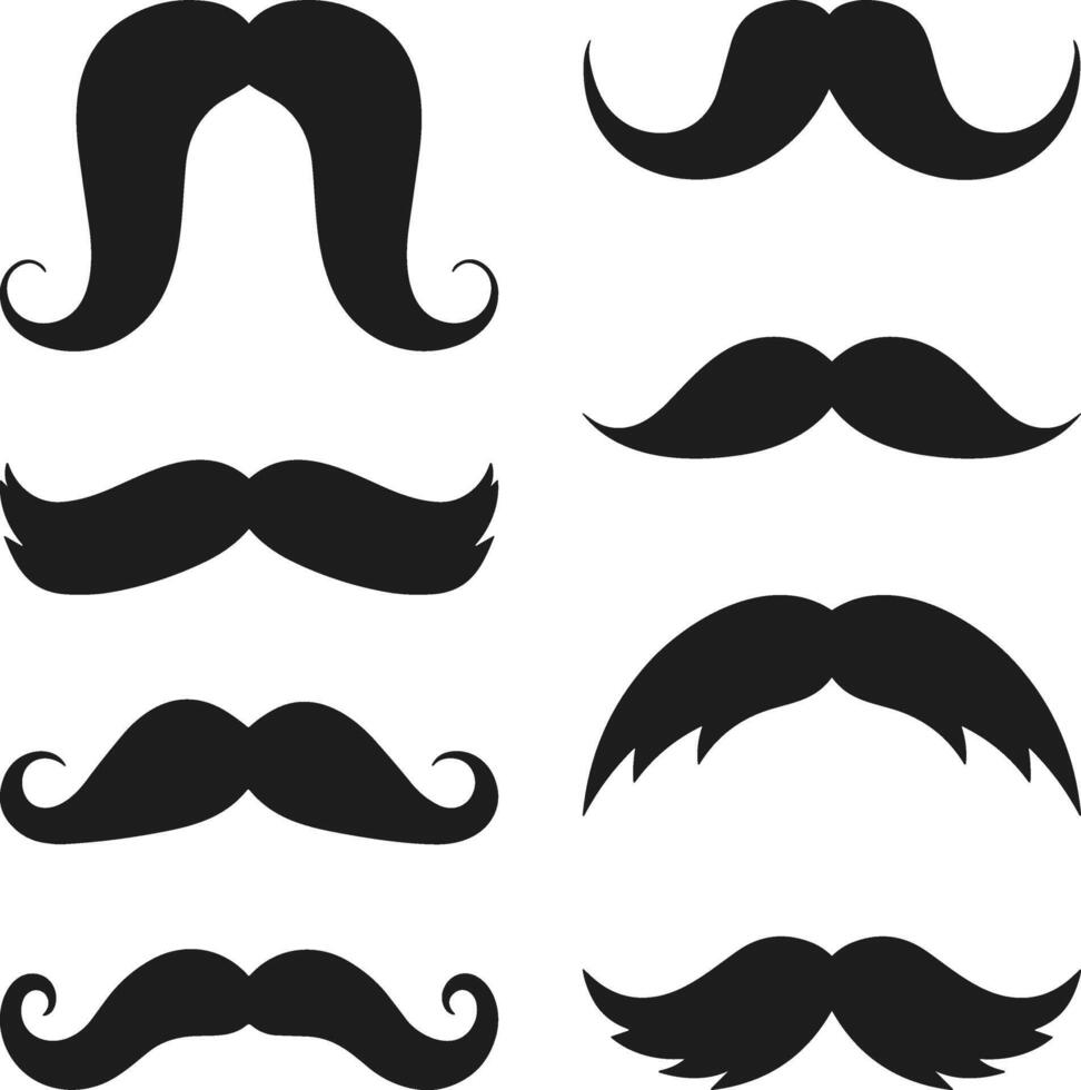 Collection of Classic Mustache Silhouettes - Black Set vector