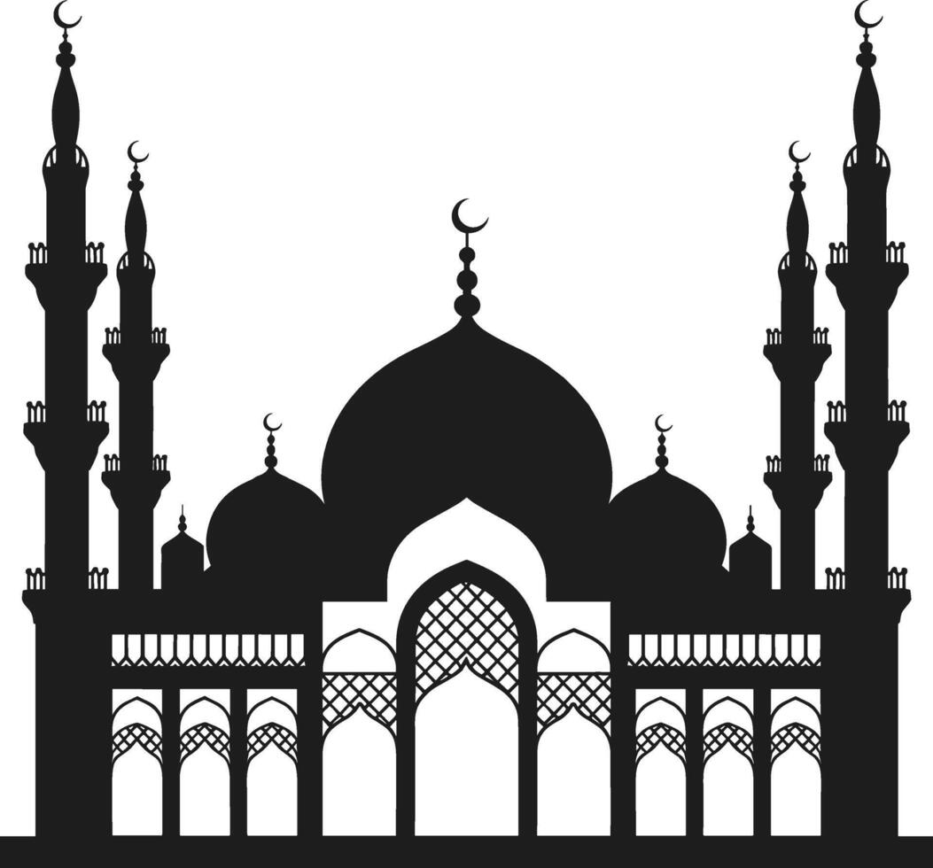 Islamic Mosque Silhouette - Elegant Arabic Architecture with Minarets and Domes vector