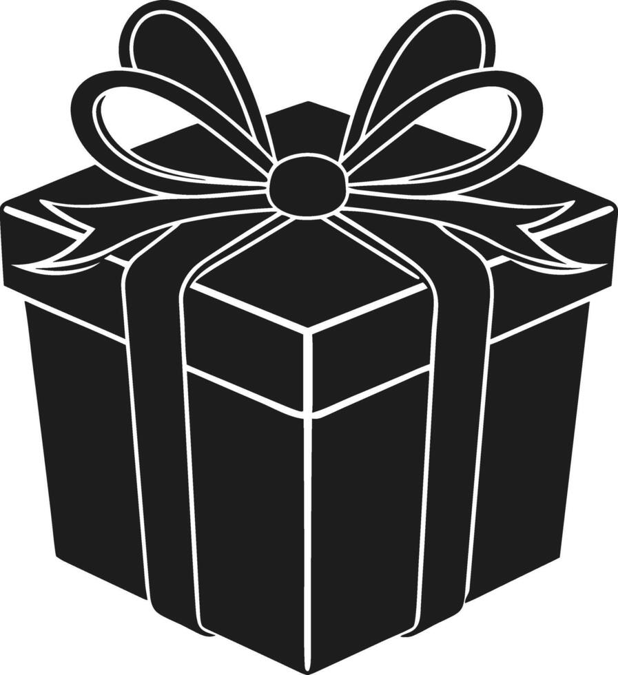 Black Gift Box Silhouette - Elegant Present with Bow for Celebrations vector