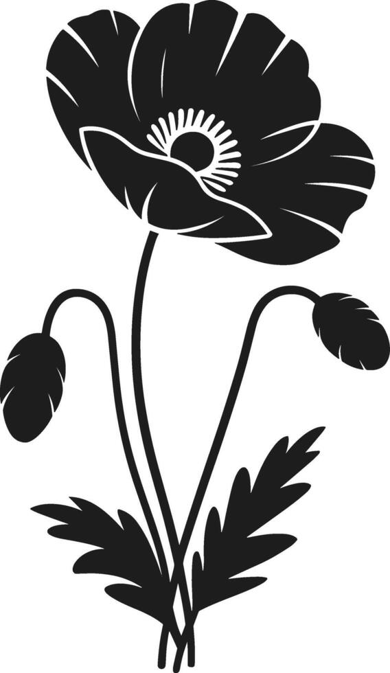 Black Poppy Flower Silhouette - Elegant Floral Line Art for Botanical Design vector