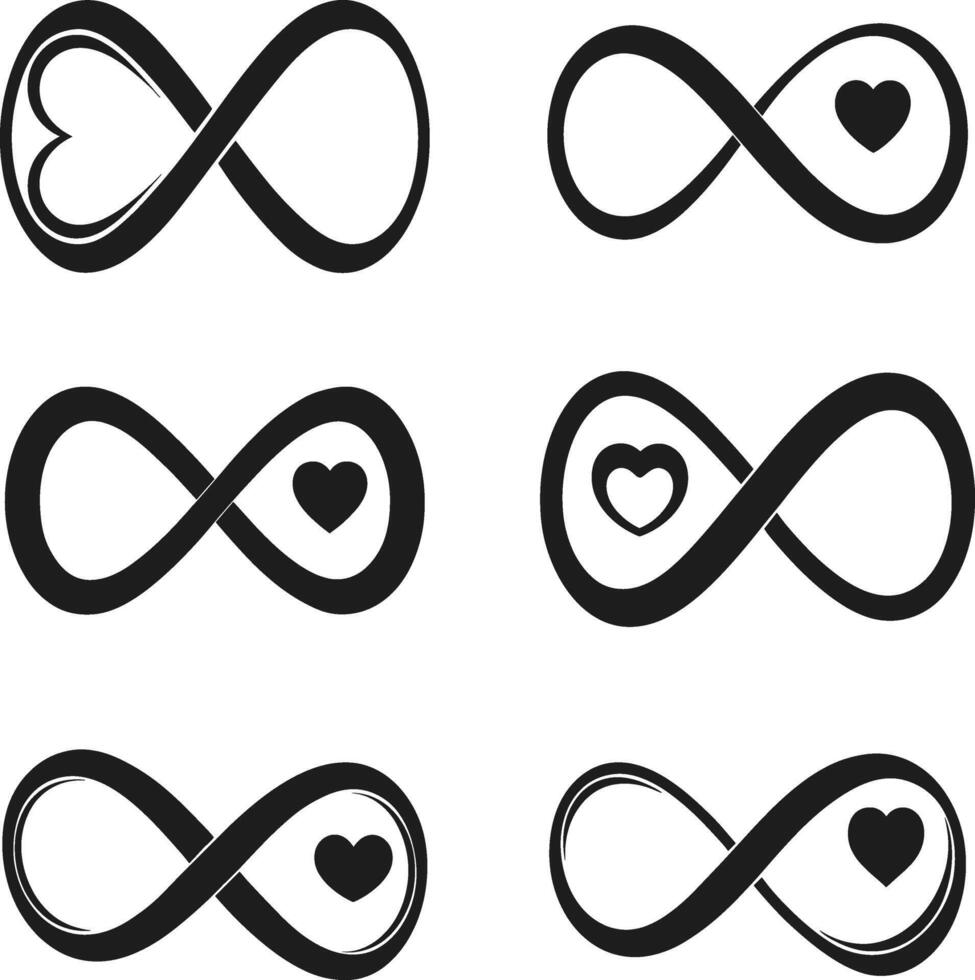 Set of Infinity Love Symbols with Heart - Romantic Collection vector