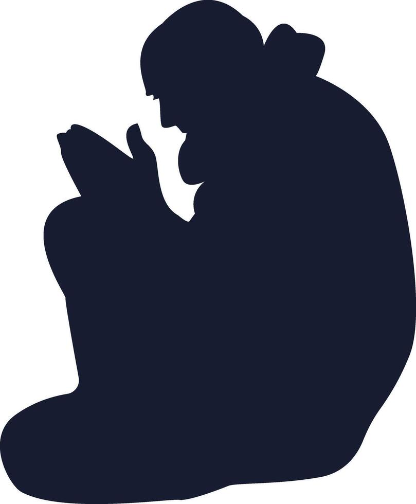 Silhouette of Muslim Sitting and Praying. Isolated on White Background. vector