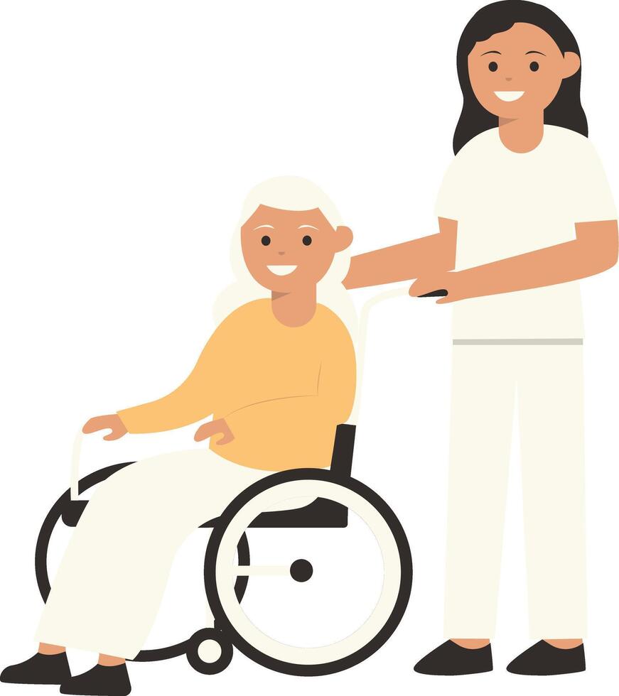 Volunteers Helping Old Person in Flat Design vector