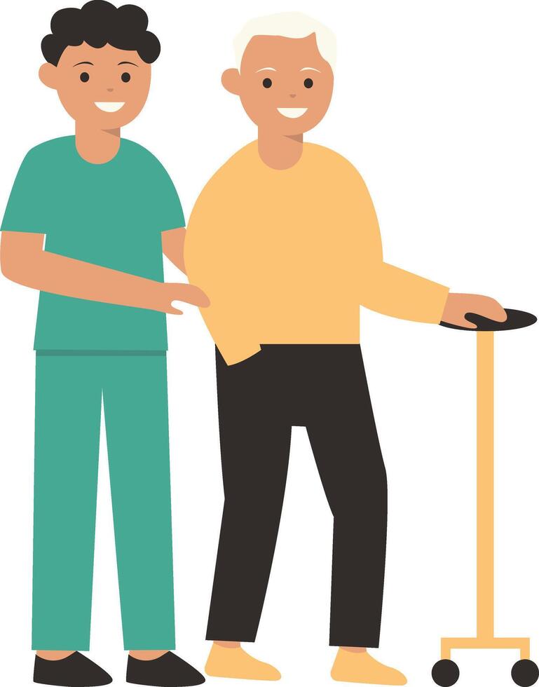 Volunteers Helping Old Person Isolated on White Background vector