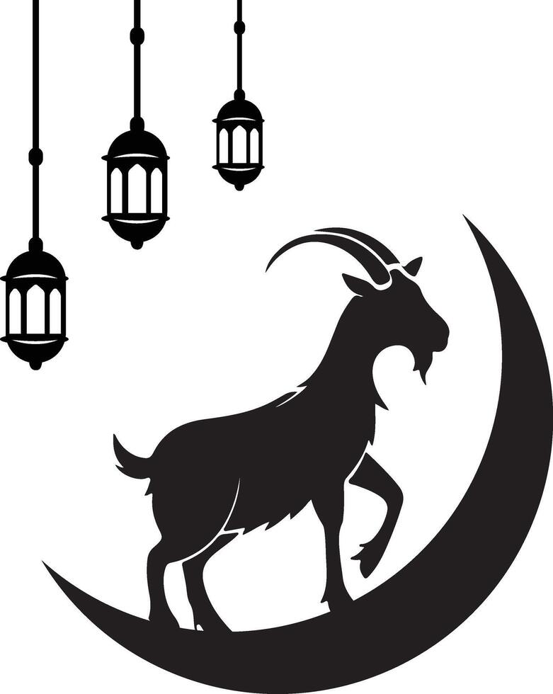 Eid al-Adha celebration with goat and moon vector