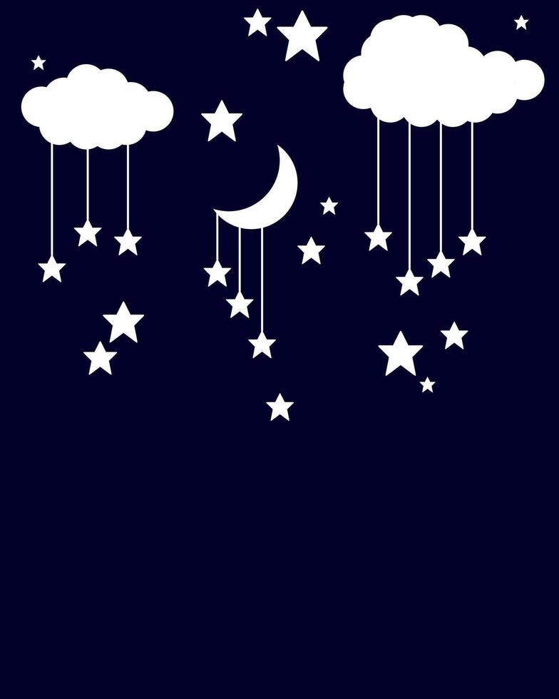 stars hanging in clouds and moon night view vector