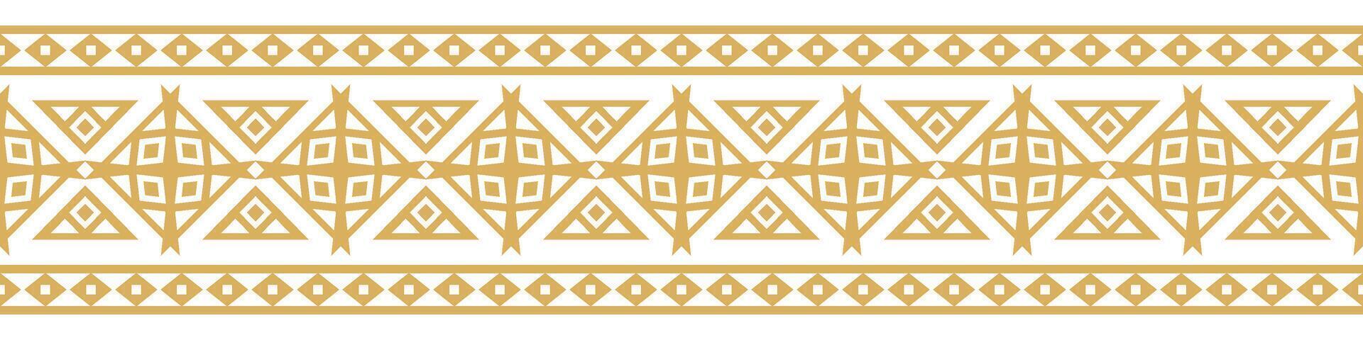 Abstract Ethnic Pattern in Navajo Aztec Style with Gold Border Textile. vector