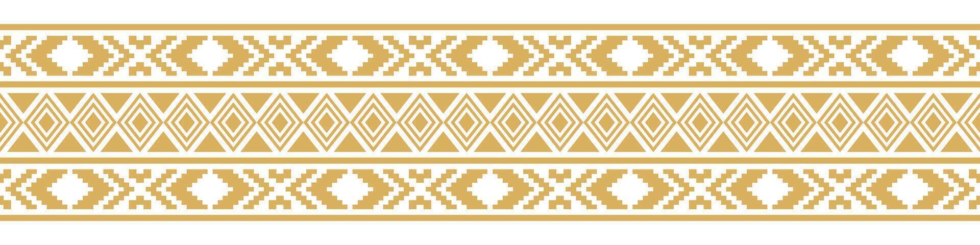 Boho Style Textile Ethnic Navajo Tribal Motif with Gold Aztec Border. vector