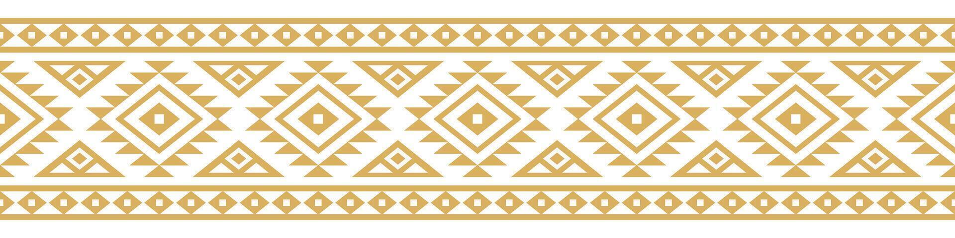 Geometric Textile Design with Gold Border in Ethnic Aztec Navajo Tribal Style. vector