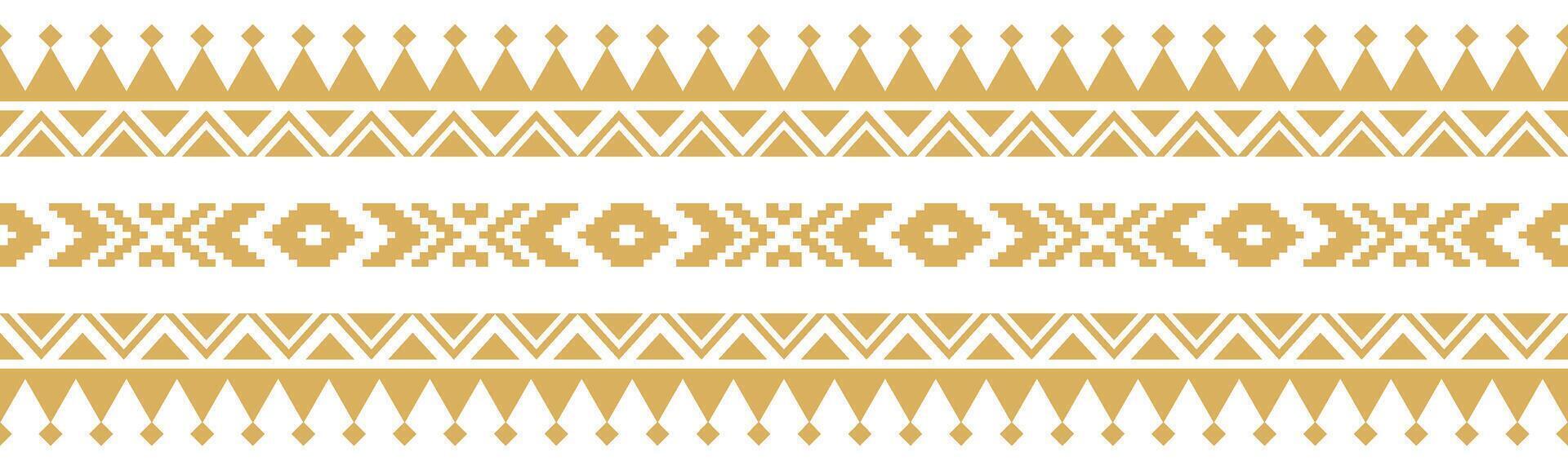 Decorative Tribal Textile Pattern in Ethnic Aztec Navajo Style with Gold Border. vector
