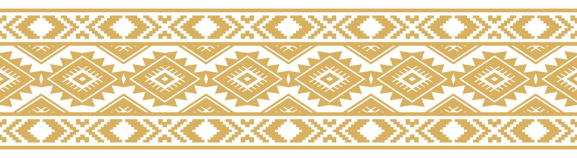 Ethnic Tribal Textile with Gold Accents and Aztec Navajo Border Style. vector