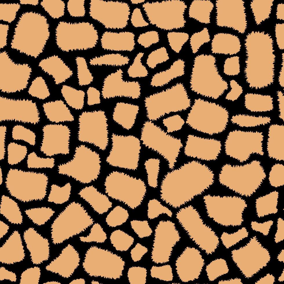 Seamless animalistic giraffe skin pattern. Fashionable black and brown fluffy background. Hand drawn animal texture for print, textile, fabric, packaging. vector
