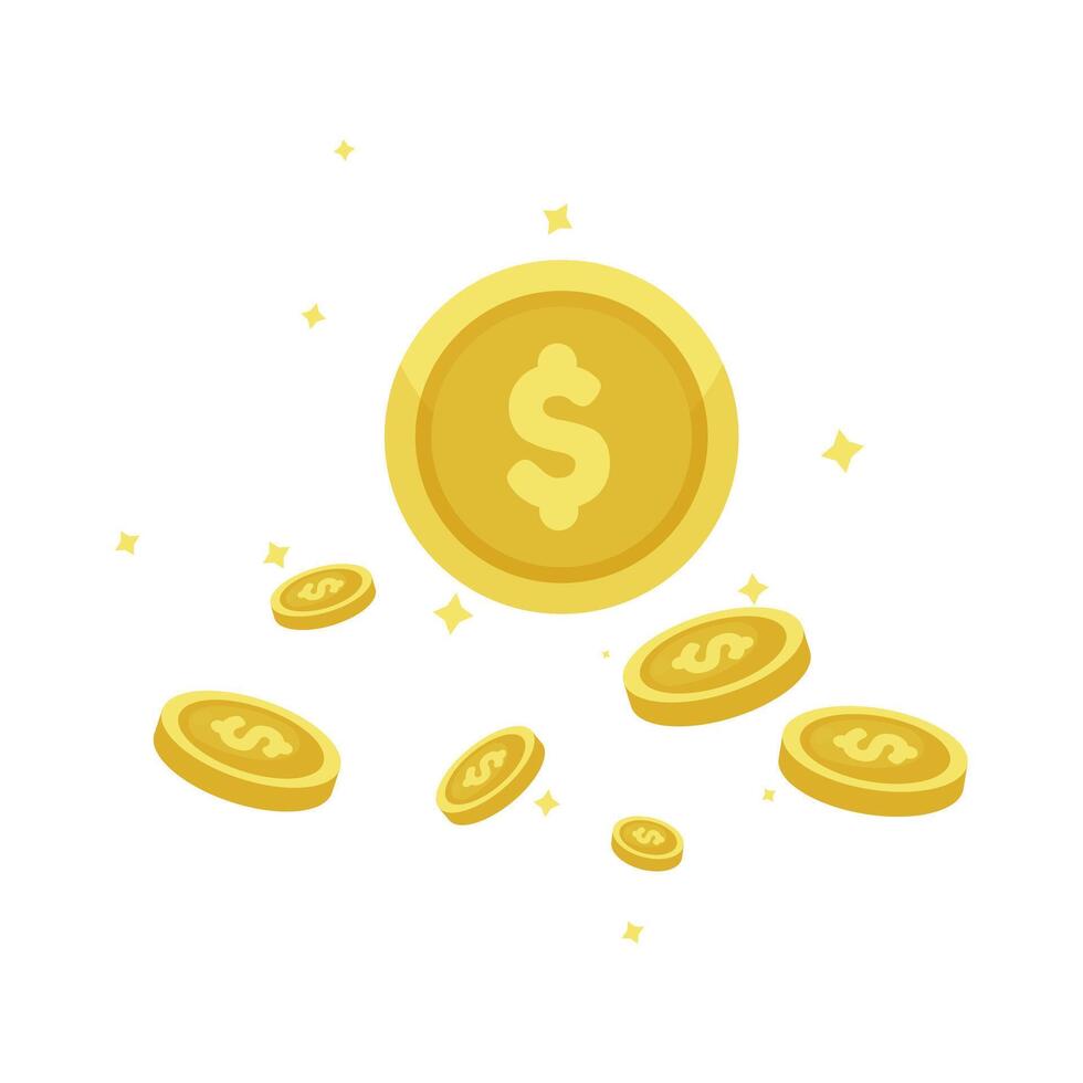 Shiny Golden Dollar Coins Falling with Sparkles vector