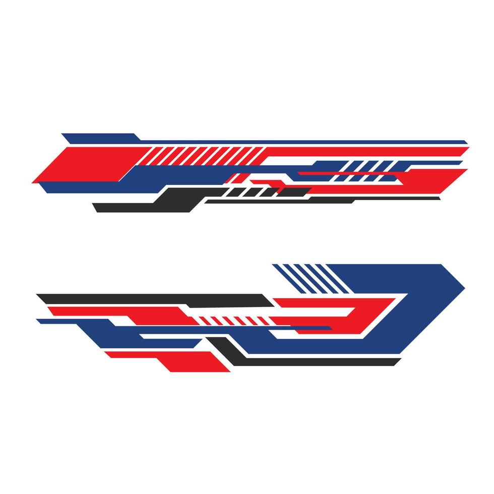 Decal livery car featuring two abstract geometric shapes in red blue and black. vector