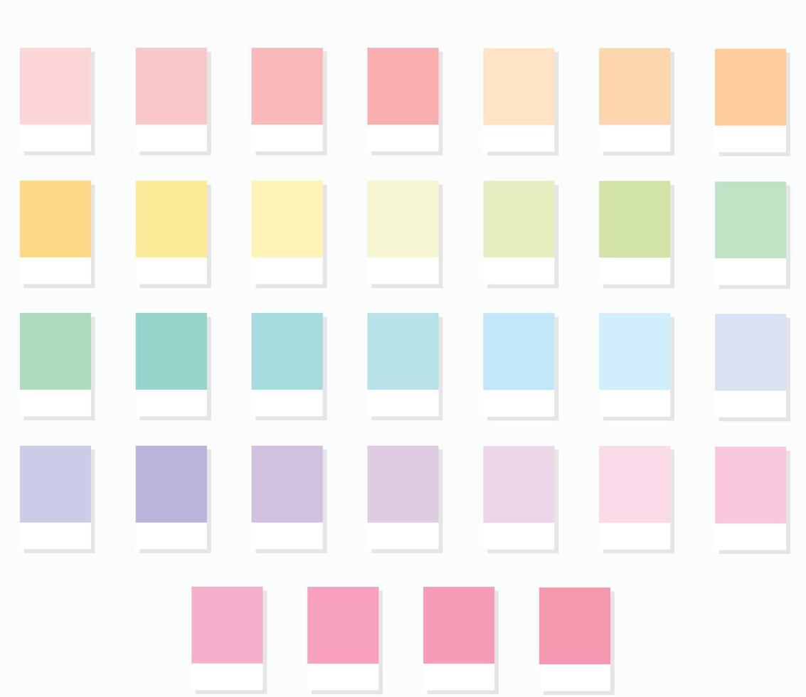 Color Swatches 32 Pastel Rainbow Shades - 3d Light Faded, Vintage Tones, Colour Palette, Scheme and Combinations vector