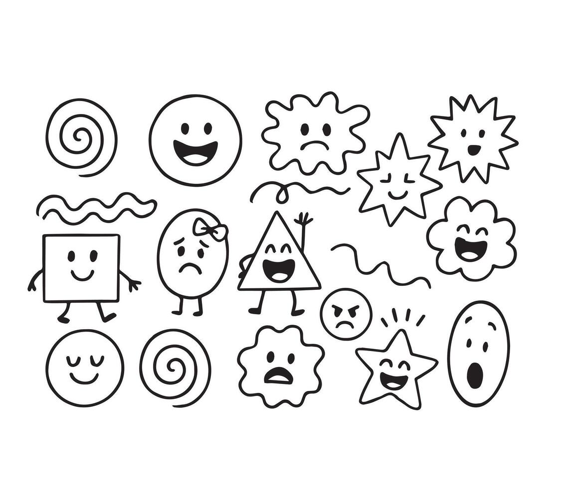 A set of doodle characters with various expressions vector