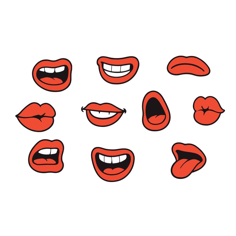 A set of red lips with different expressions vector