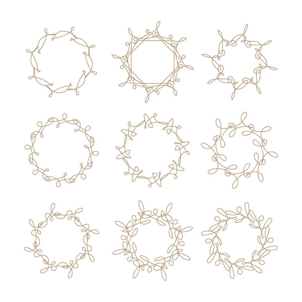 Brown abstract circle line art decoration isolated flat design. vector