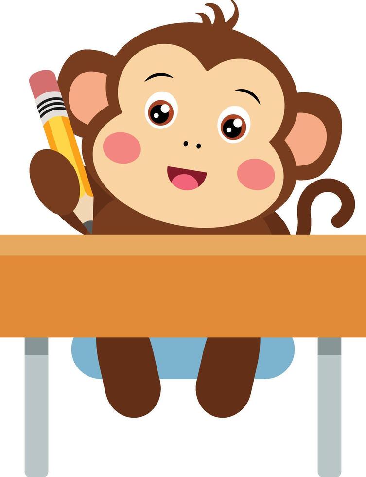 Friendly monkey student sitting at a table vector