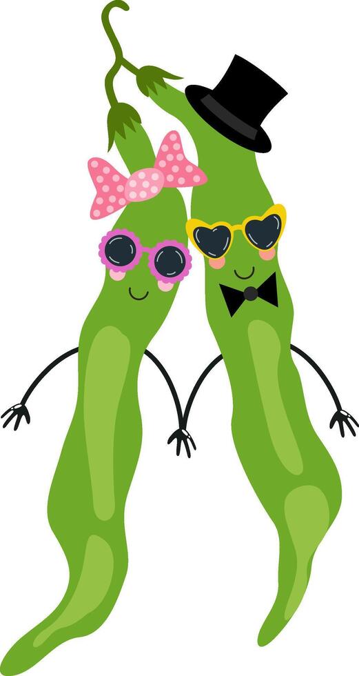 Funny couple of peas with sunglasses vector