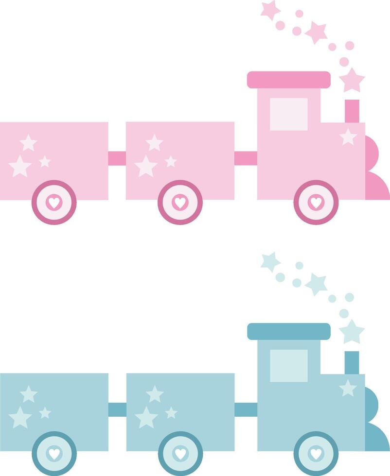 Cute pink and blue baby toy train vector