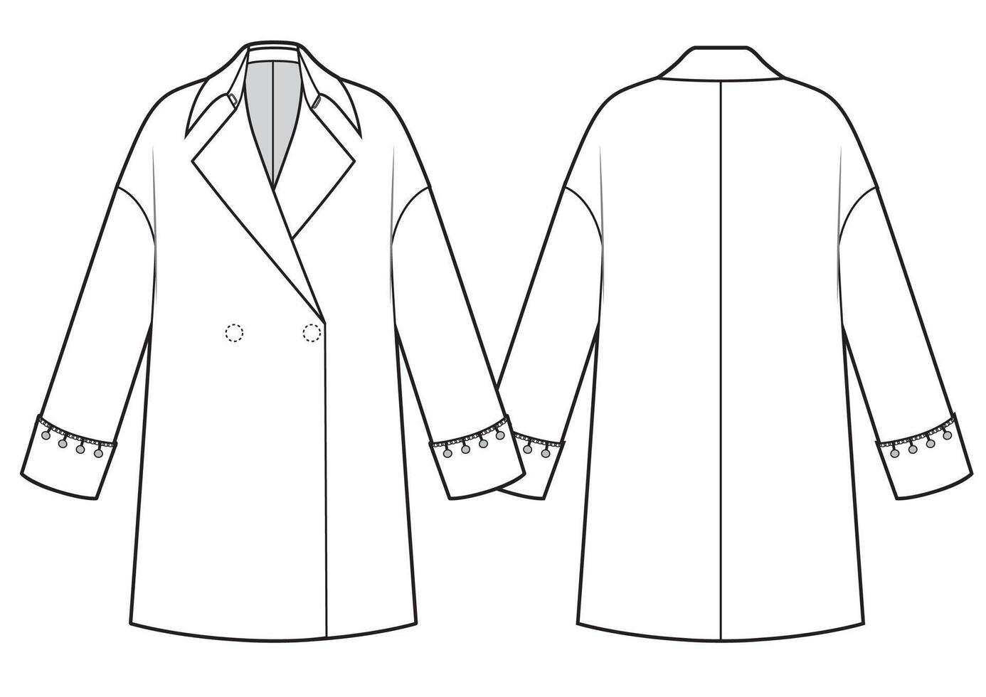 Warm coat, jacket technikal sketch vector