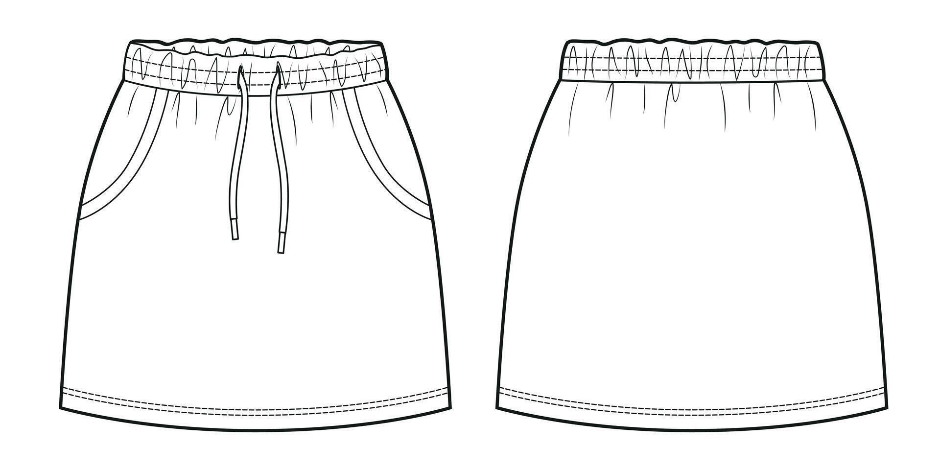 Short skirt with drawstring flat drawing vector