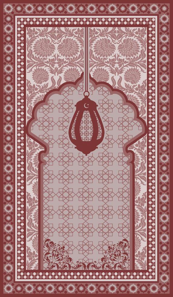 red floral Islamic mat with beautiful border vector