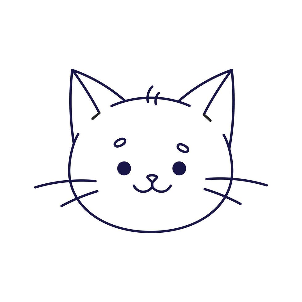 Cute happy cat head. Outline Cat in kawaii style. Cartoon cat character. Cat face, muzzle. Doodle style. Hand drawn character. Animal head illustration. Line art illustration. vector
