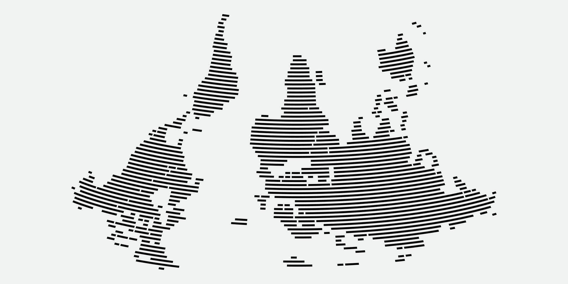 Abstract world map in rectangle line shape design showing continents and countries vector