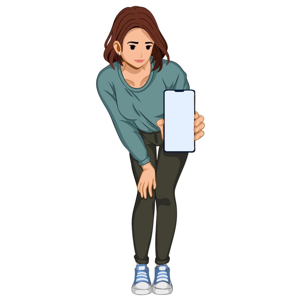 Illustration of a woman holding a mobile phone vector