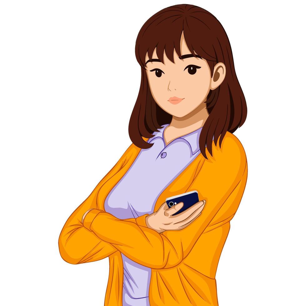 Illustration of woman with mobile phone vector