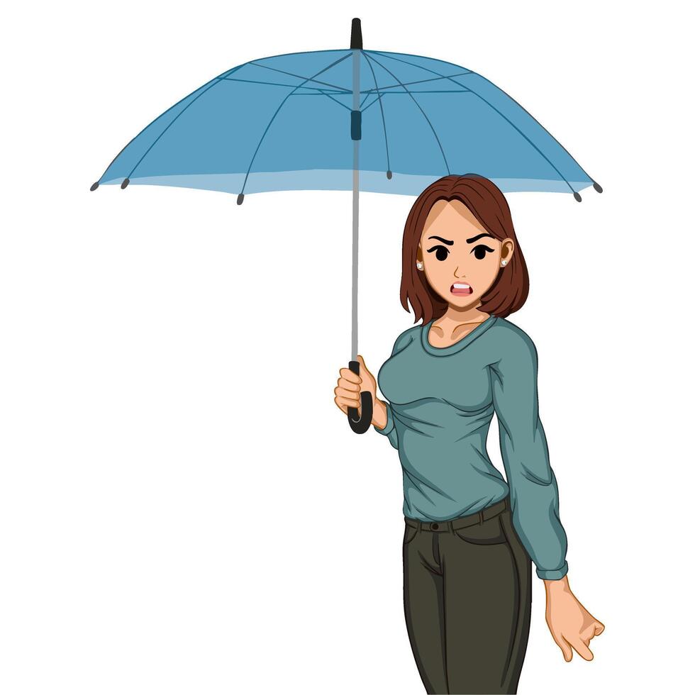 Illustration of a woman holding an umbrella vector