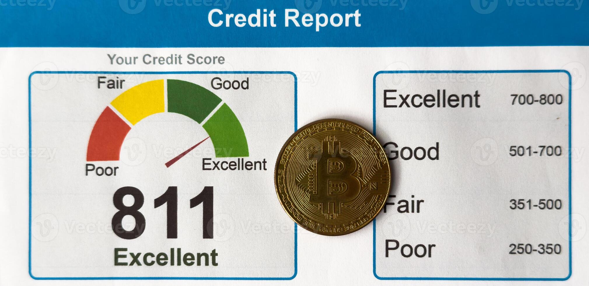 Credit score report with bitcoin photo