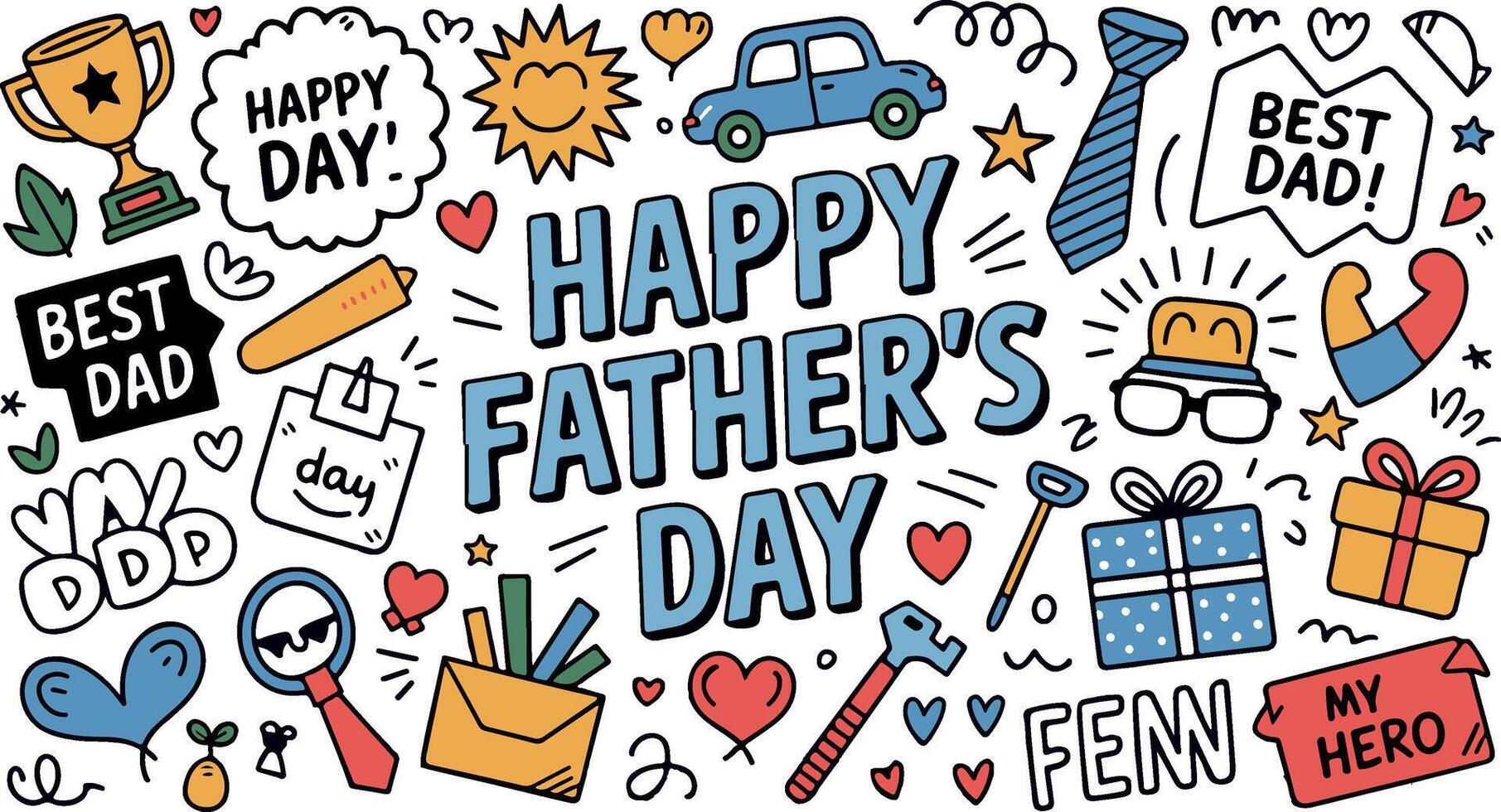 Father's Day Seamless pattern design with hand-drawn sale icons and signs vector