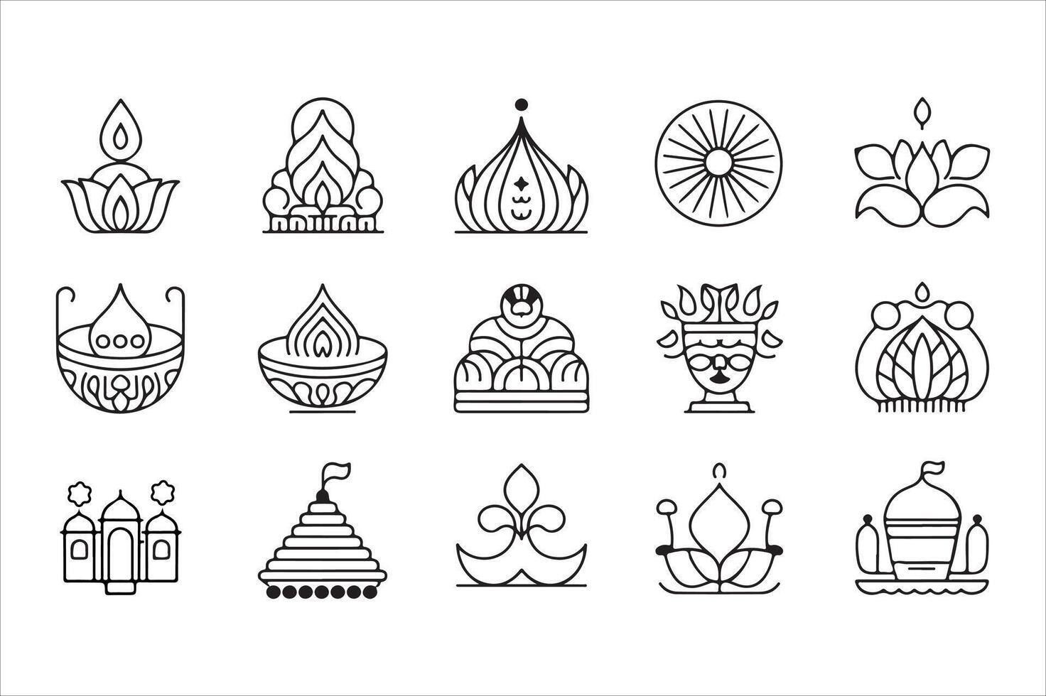 a set of minimal, Indian culture and festivals icon set vector